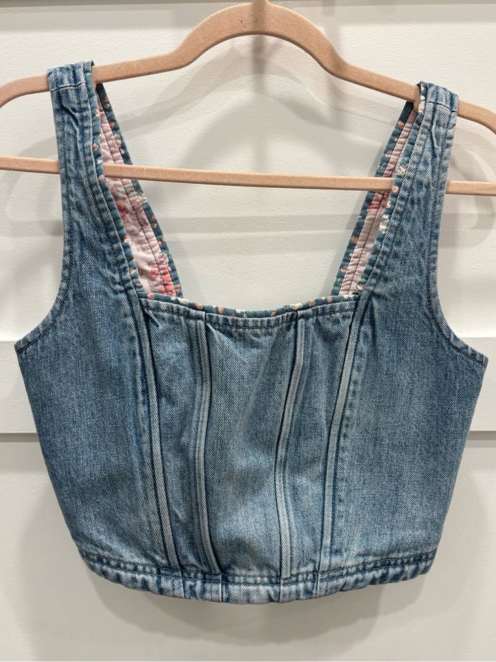 Laura Ashley / Lucky Brand Blue Washed Denim Cropped Tank w/Floral Lining